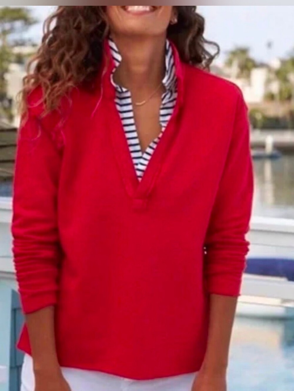 NWOT Frank & Eileen Patrick Popover Henley Triple Fleece Red Pullover Sweater